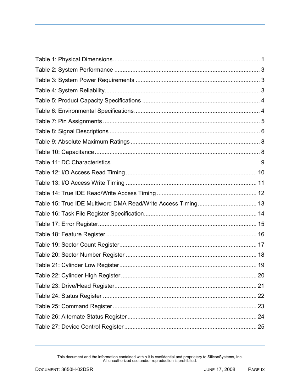 List of tables, Ables | Silicon Image SiliconDrive SSDS00-3650H-R User Manual | Page 9 / 78