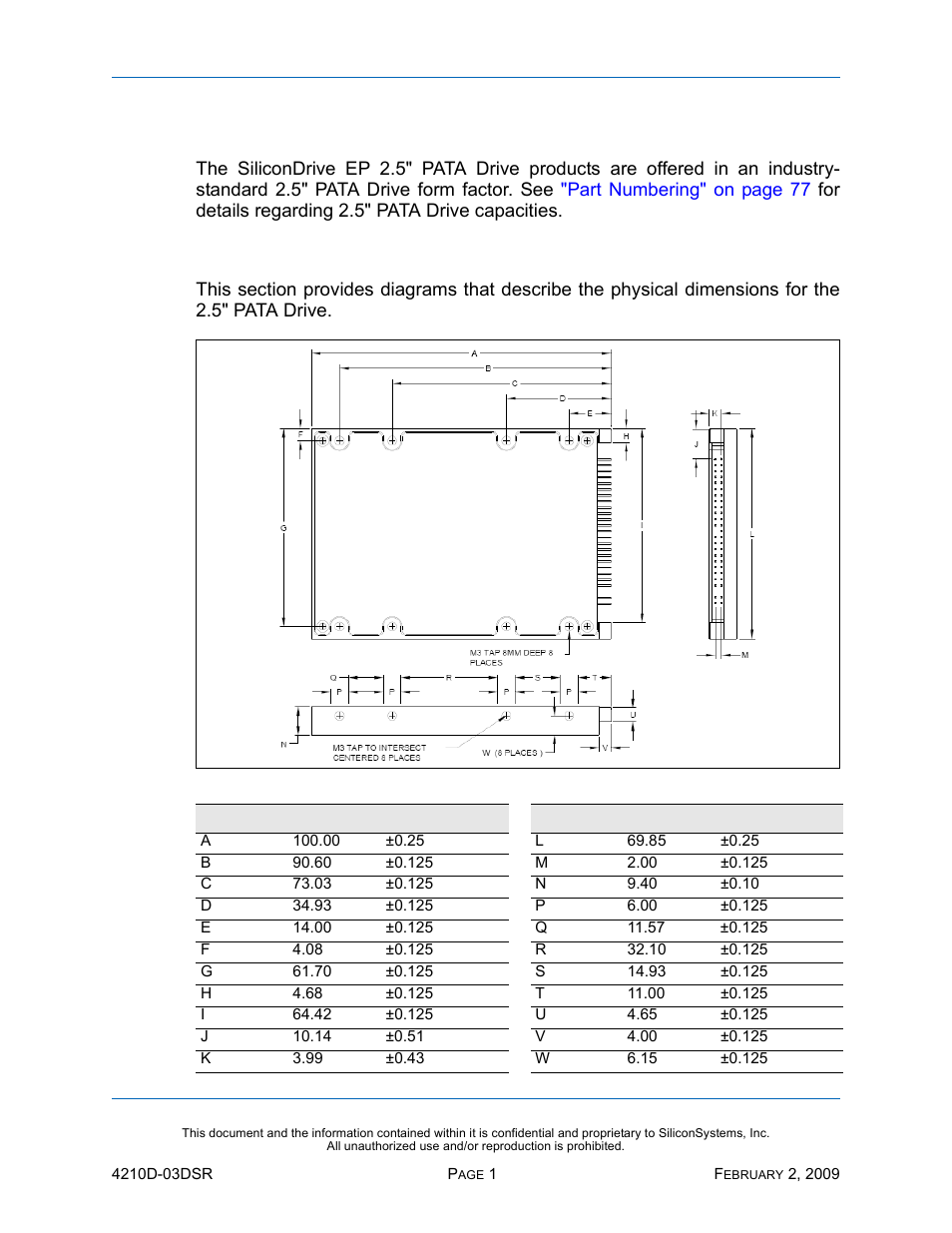Physical specifications, Physical dimensions, Figure 1: physical dimensions | Silicon Image SiliconDrive SSD-DXXX(I)-4210 User Manual | Page 10 / 88