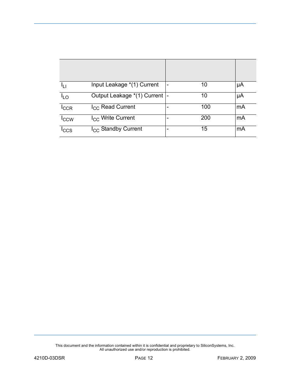Dc characteristics, Table 10: dc characteristics, Dc c | Silicon Image SiliconDrive SSD-DXXX(I)-4210 User Manual | Page 21 / 88