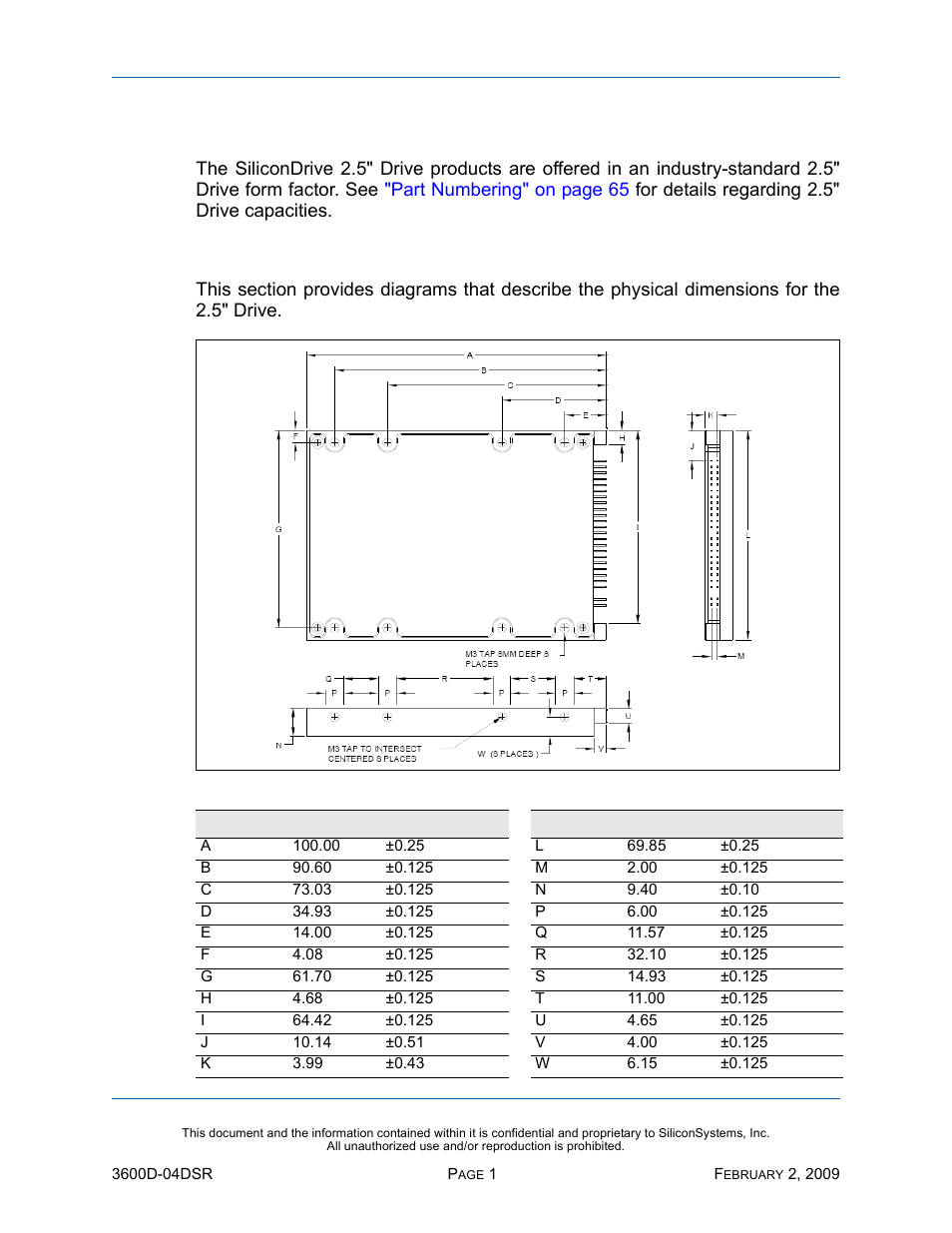 Physical specifications, Physical dimensions, Figure 1: physical dimensions | Silicon Image SiliconDrive SSD-D16G(I)-3600 User Manual | Page 10 / 76