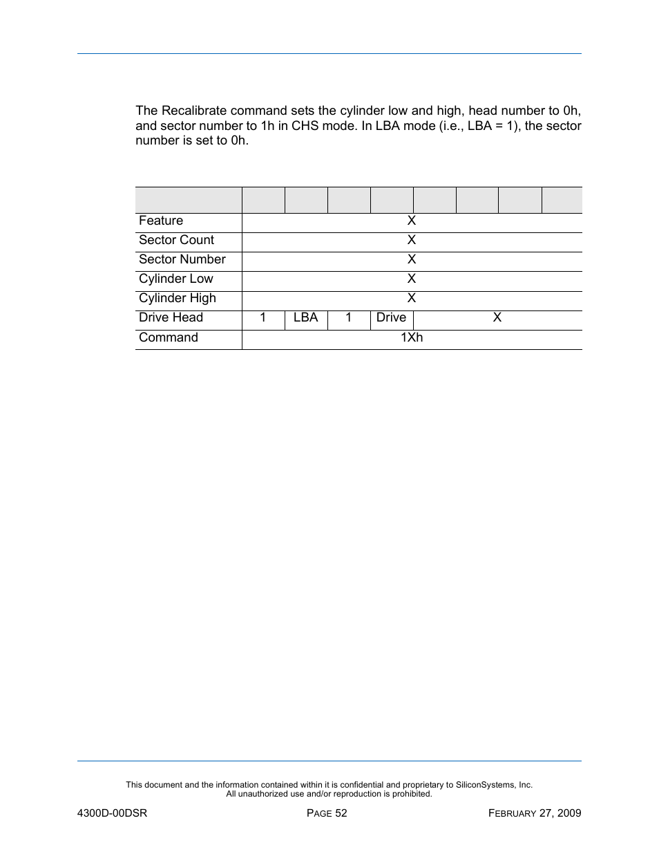 Recalibrate - 1xh, Recalibrate — 1xh, Table 37: recalibrate — 1xh | Silicon Image SiliconDrive SSD-D32G(I)-4300 User Manual | Page 61 / 88