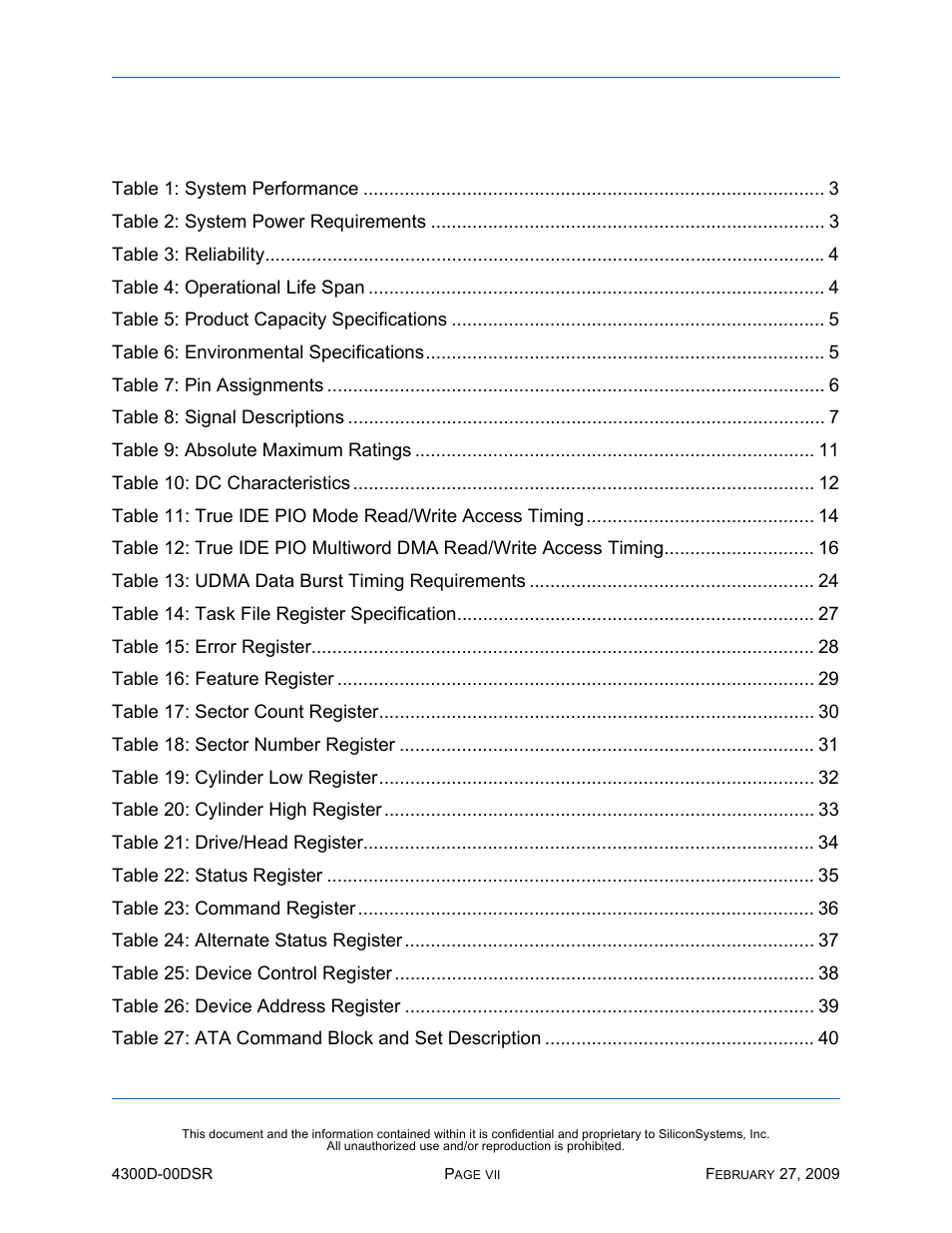 List of tables, Ables | Silicon Image SiliconDrive SSD-D32G(I)-4300 User Manual | Page 7 / 88
