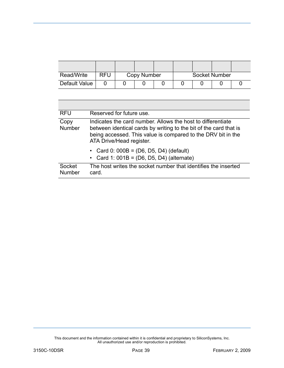Socket and copy register (206h), Table 25: socket and copy register (206h) | Silicon Image SiliconDrive CF SSD-C08G(I)-3150 User Manual | Page 49 / 107