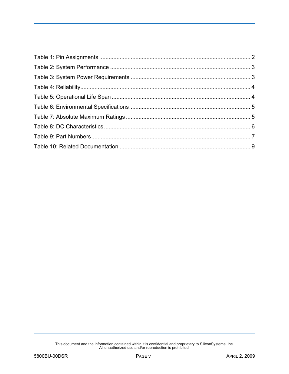 List of tables, Ables | Silicon Image SiliconDrive 5800BU-00DSR User Manual | Page 5 / 16