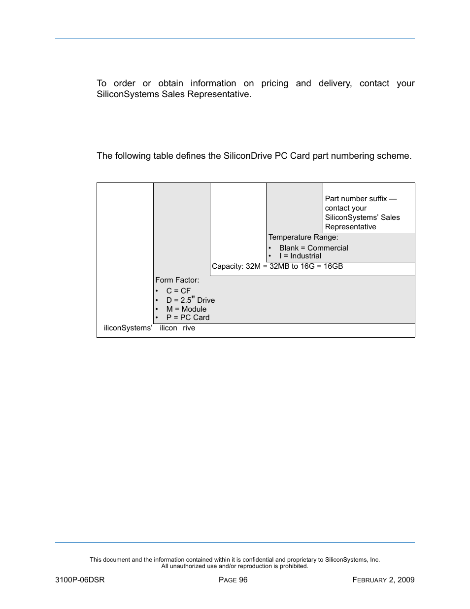 Sales and support, Part numbering, Nomenclature | Table 83: part numbering nomenclature | Silicon Image SiliconDrive SSD-P16G(I)-3100 User Manual | Page 106 / 108