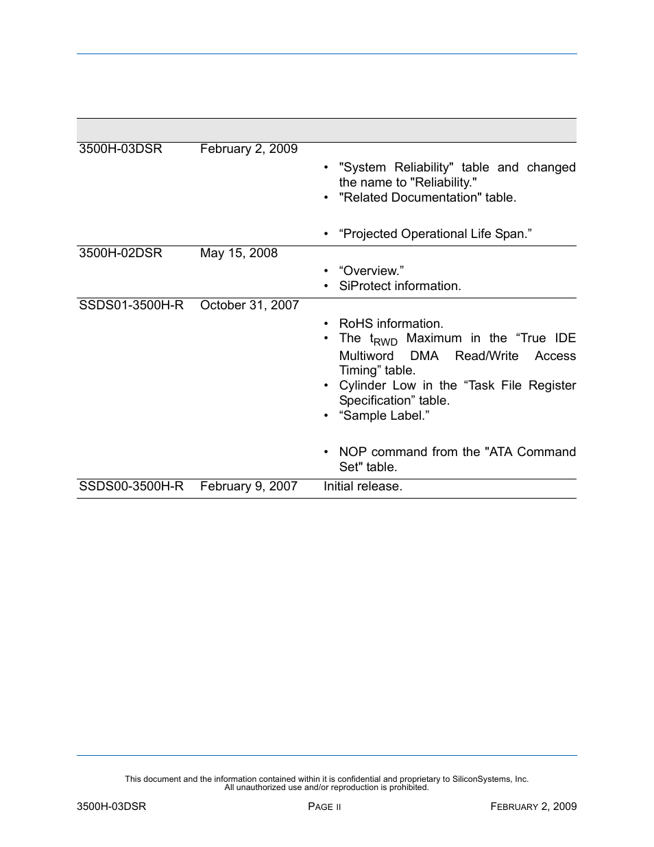 Revision history | Silicon Image SiliconDrive SSD-H16G(I)-3500 User Manual | Page 2 / 76