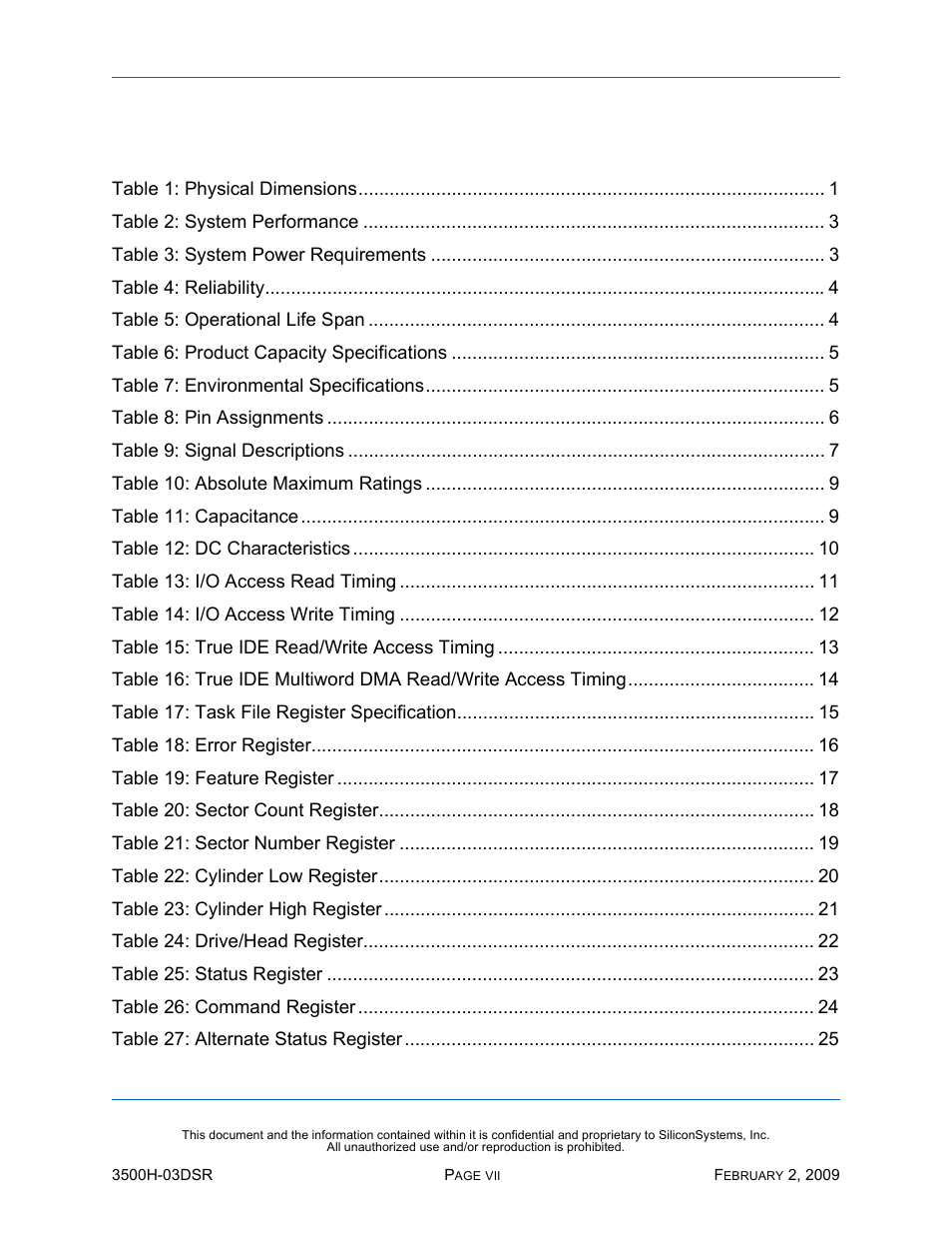 List of tables, Ables | Silicon Image SiliconDrive SSD-H16G(I)-3500 User Manual | Page 7 / 76
