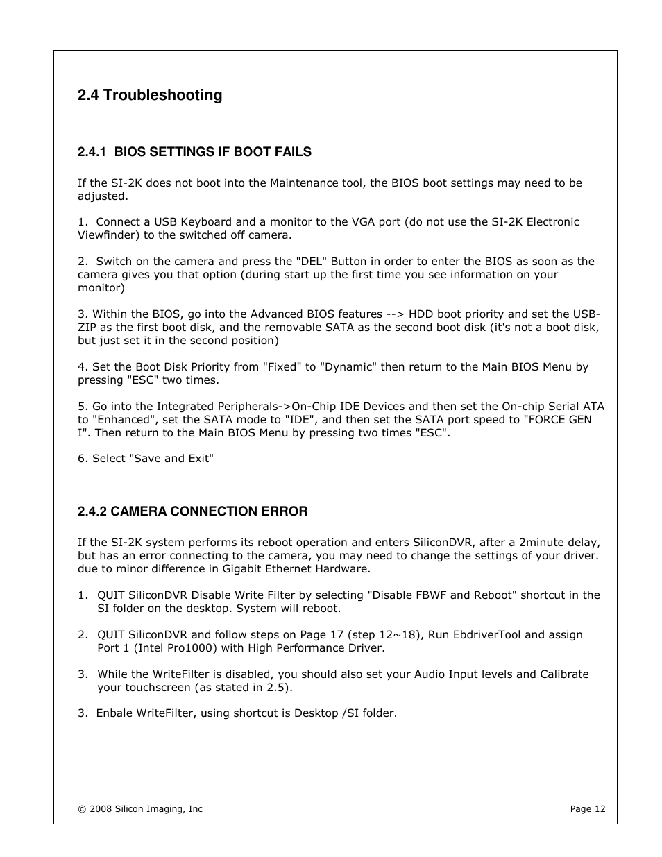 4 troubleshooting | Silicon Image silicondvr s1-2k User Manual | Page 12 / 38