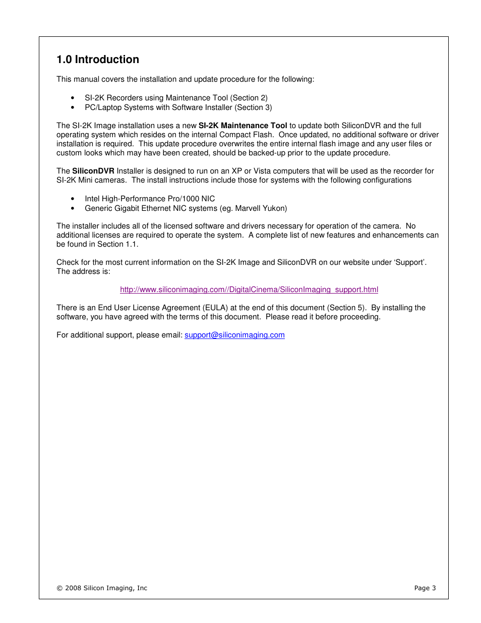 0 introduction | Silicon Image silicondvr s1-2k User Manual | Page 3 / 38