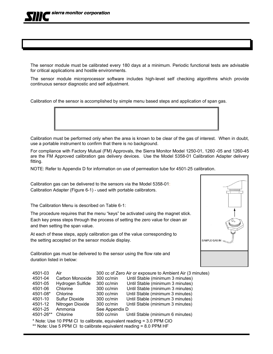 Calibration | Sierra Monitor Corporation 4501-05 User Manual | Page 18 / 39