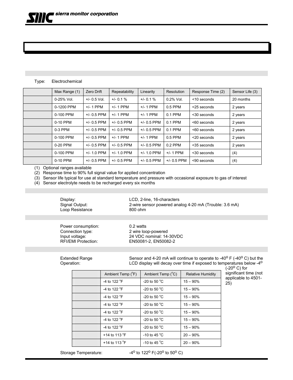 Appendices, Model 4501-xx toxic gas sensor module | Sierra Monitor Corporation 4501-05 User Manual | Page 23 / 39
