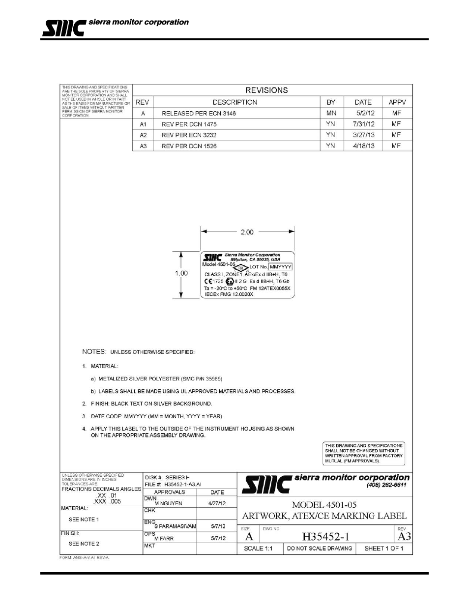 Sierra Monitor Corporation 4501-05 User Manual | Page 36 / 39