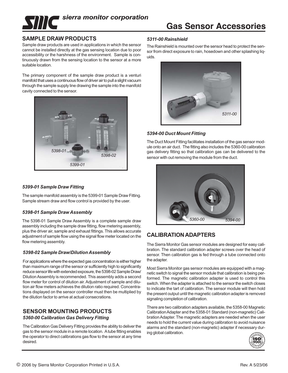 Accessories, Gas sensor accessories | Sierra Monitor Corporation Sentry 1200-26 User Manual | Page 2 / 2