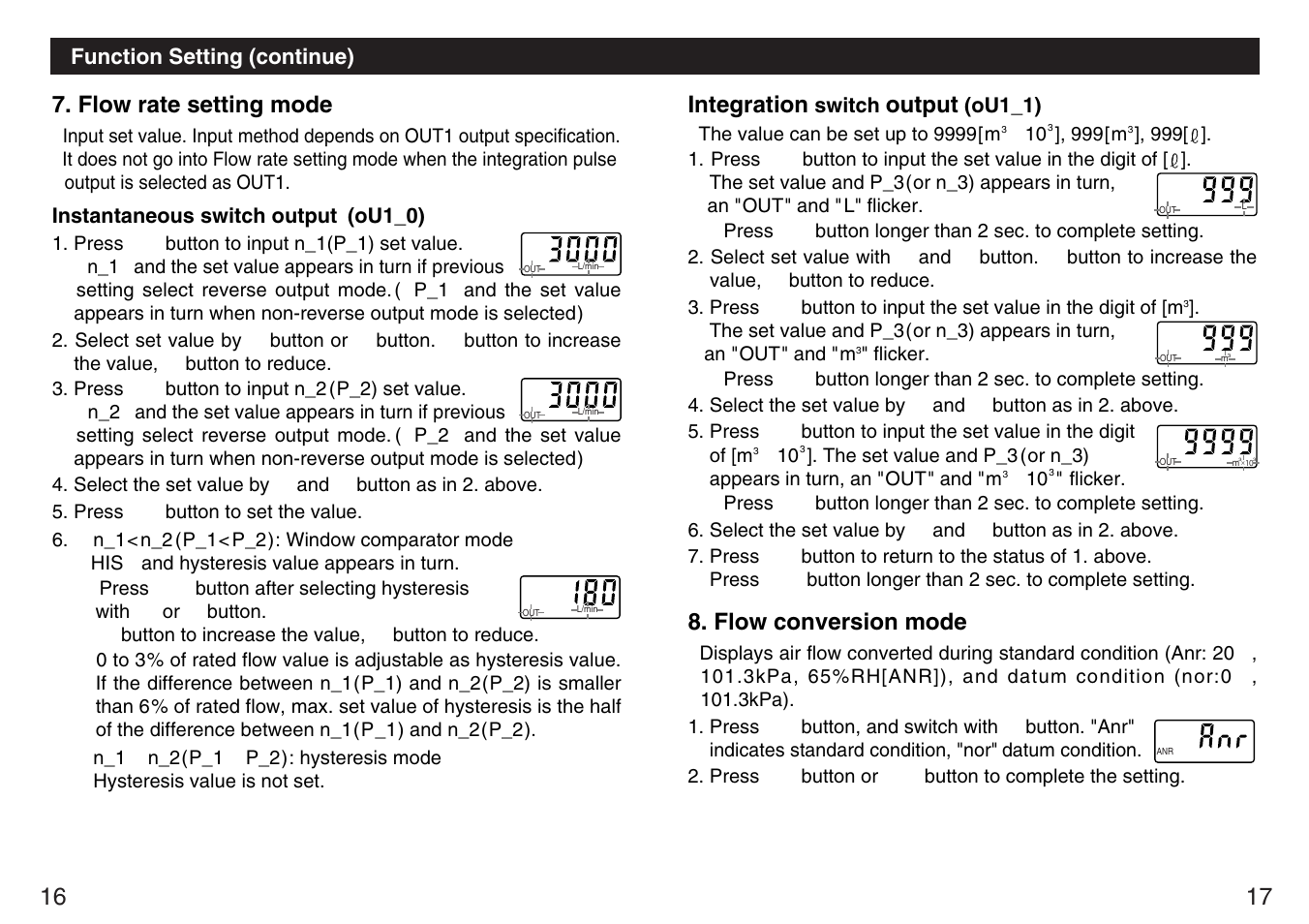Flow rate setting mode, Integration, Output | Flow conversion mode | Sierra Monitor Corporation PF2A7H User Manual | Page 10 / 13