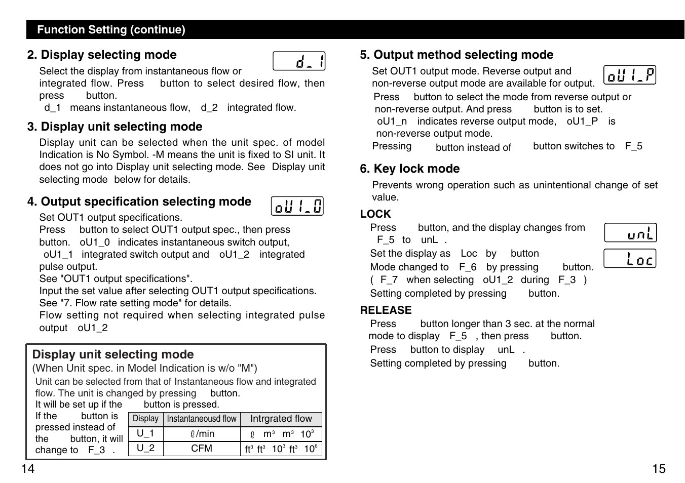 Display unit selecting mode, Display selecting mode, Key lock mode | Output specification selecting mode, Output method selecting mode | Sierra Monitor Corporation PF2A7H User Manual | Page 9 / 13