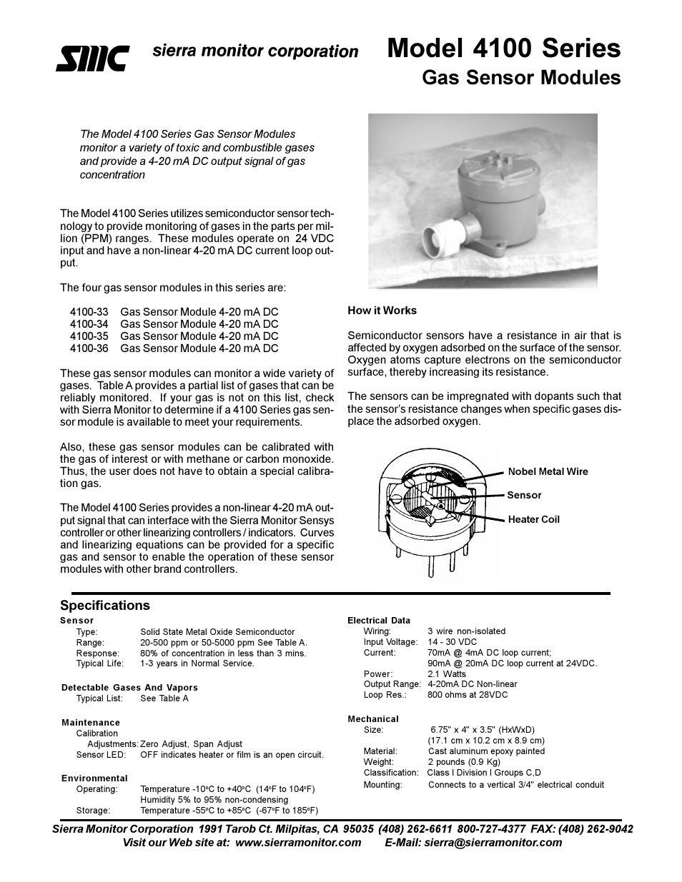 Sierra Monitor Corporation 4100-34 User Manual | 2 pages
