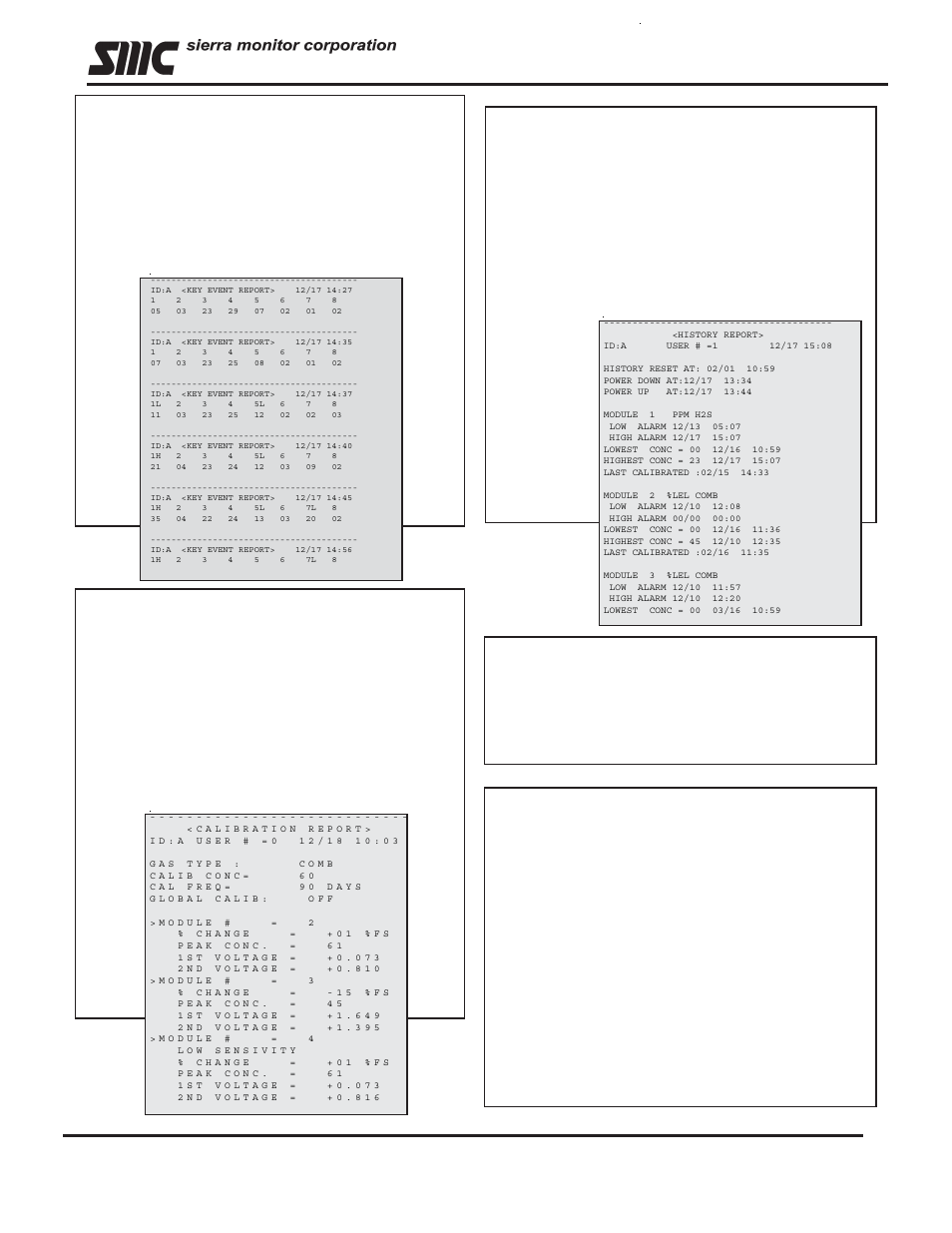 Printer accessories, Sentry printer, Key event report | Calibration report, History report, Warm start report, Voltage) and with span gas (2, Voltage) is sufficient to get adequate resolution | Sierra Monitor Corporation Sentry SPL69207 User Manual | Page 2 / 2