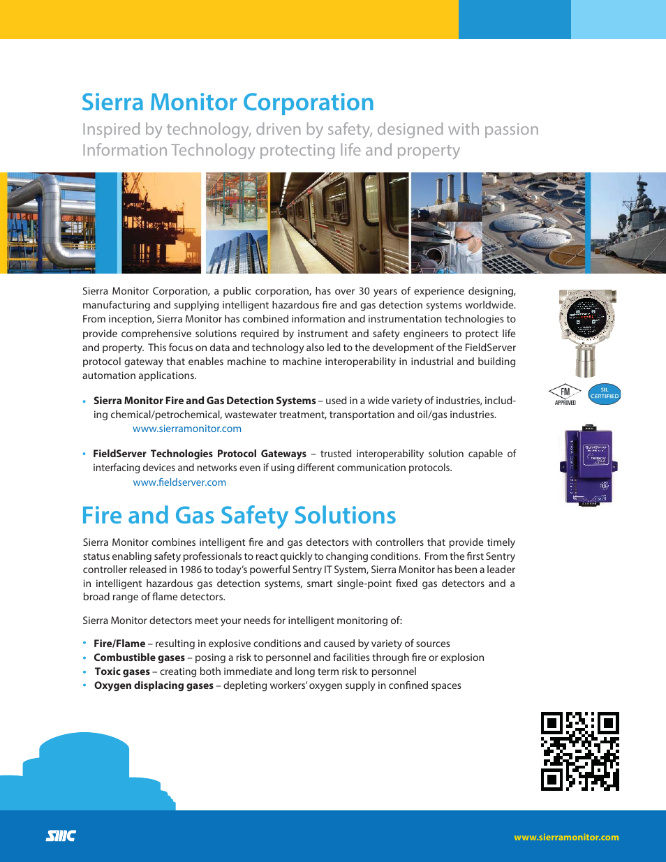 Sierra monitor corporation, Fire and gas safety solutions | Sierra Monitor Corporation Gas and Flame Detection System User Manual | Page 2 / 6