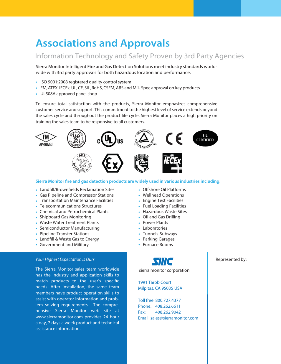 Associations and approvals | Sierra Monitor Corporation Gas and Flame Detection System User Manual | Page 6 / 6