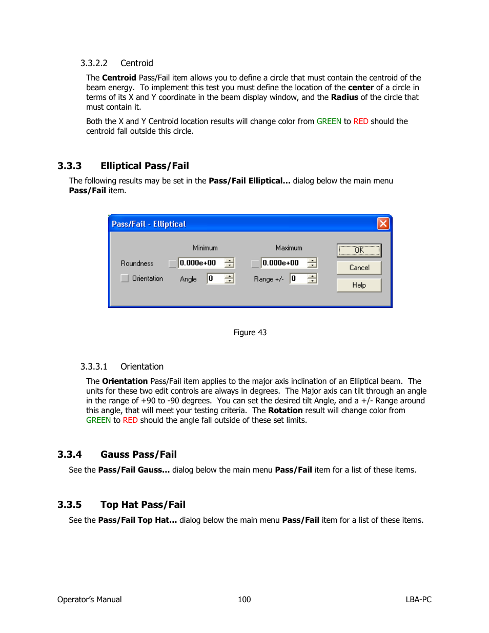 Centroid, Elliptical pass/fail, Orientation | Gauss pass/fail, Top hat pass/fail | SIGMA LBA-708 User Manual | Page 100 / 281