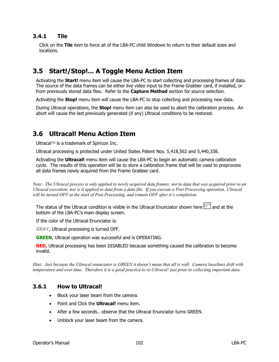 Tile, Start!/stop!... a toggle menu action item, Ultracal! menu action item | How to ultracal, 5 start!/stop!... a toggle menu action item, 6 ultracal! menu action item | SIGMA LBA-708 User Manual | Page 102 / 281