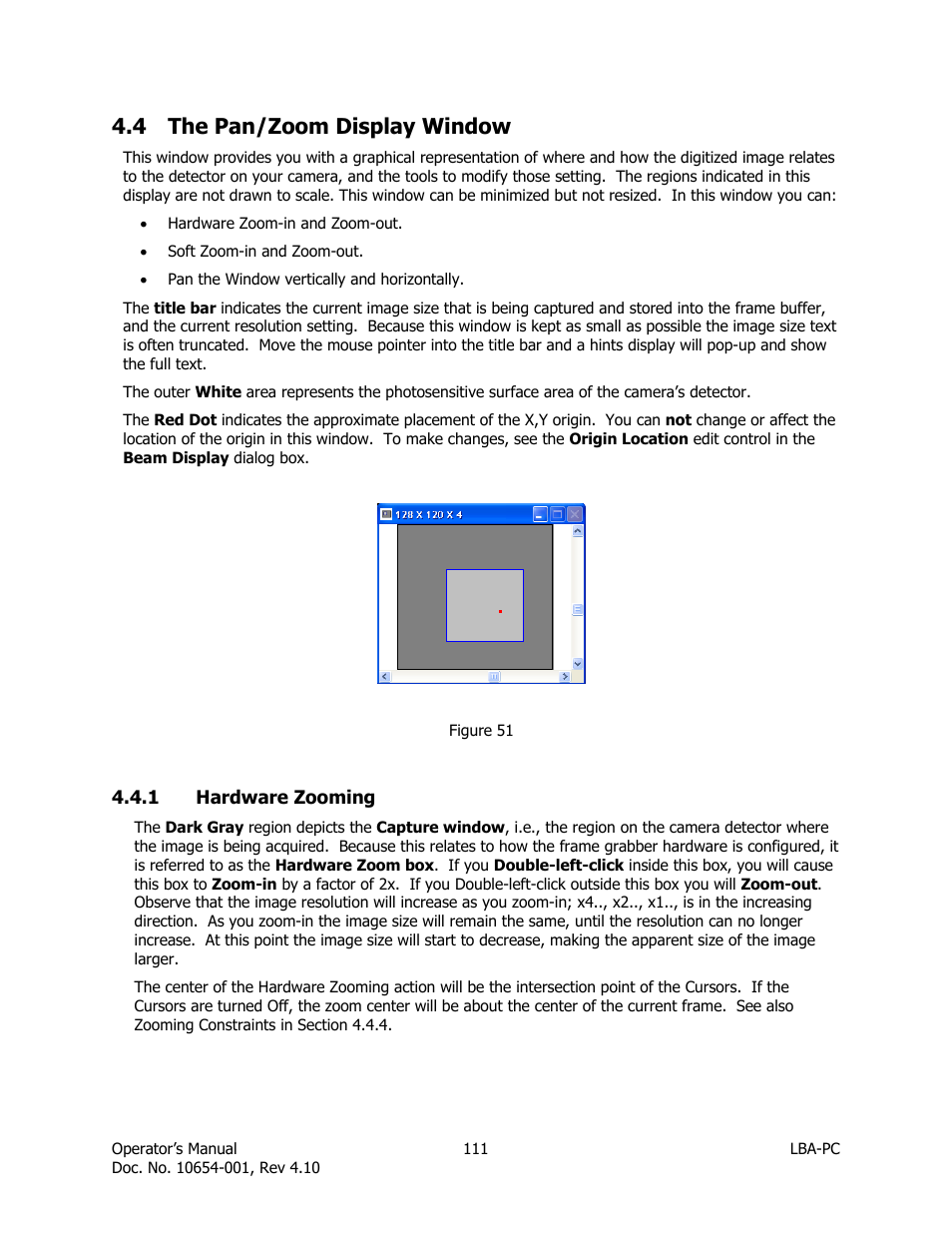 The pan/zoom display window, Hardware zooming, 4 the pan/zoom display window | SIGMA LBA-708 User Manual | Page 111 / 281