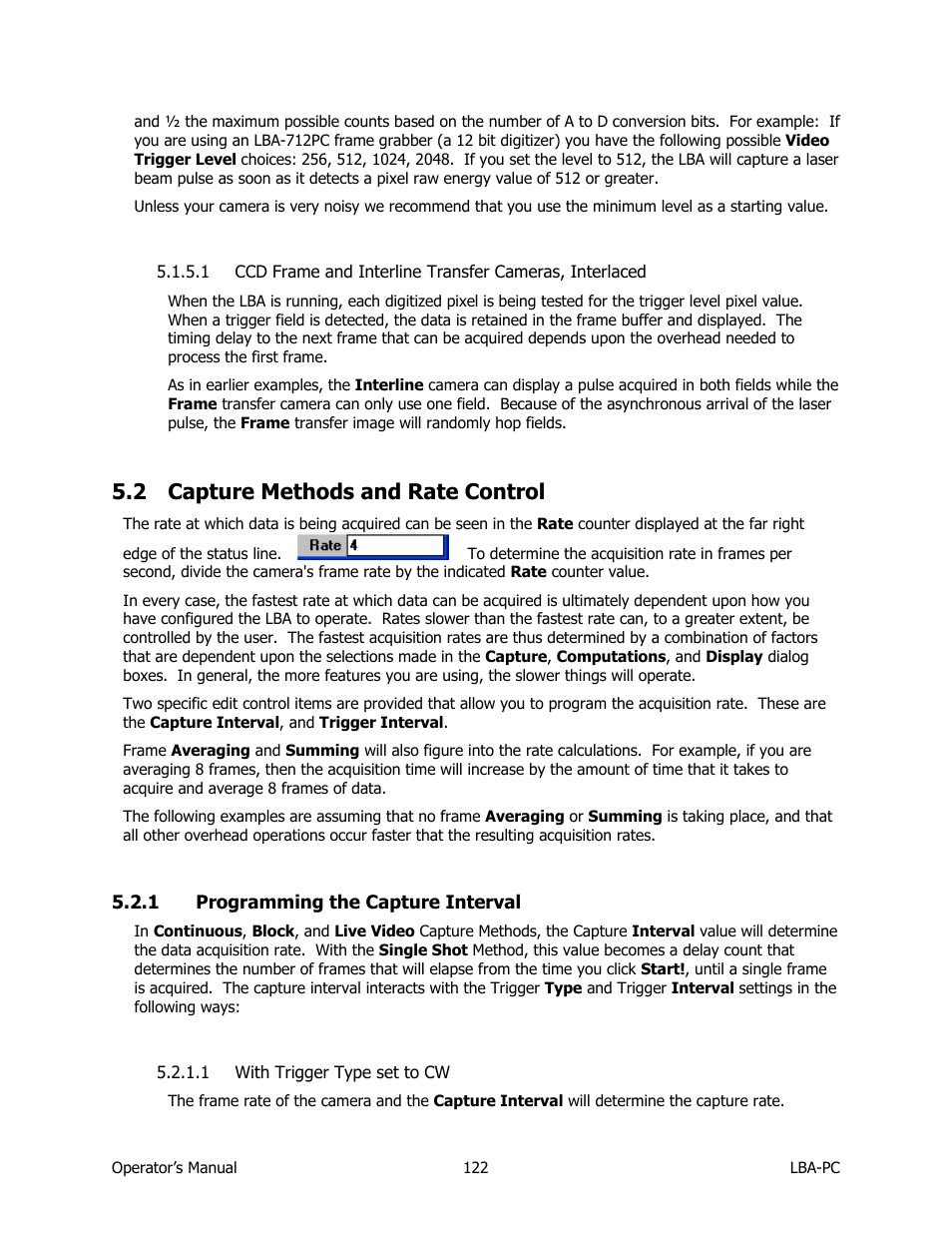 Capture methods and rate control, Programming the capture interval, With trigger type set to cw | 2 capture methods and rate control | SIGMA LBA-708 User Manual | Page 122 / 281