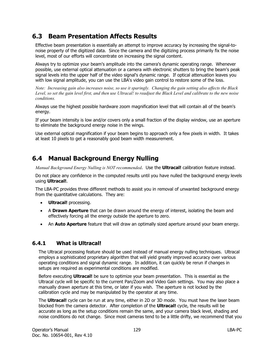 Beam presentation affects results, Manual background energy nulling, What is ultracal | 3 beam presentation affects results, 4 manual background energy nulling | SIGMA LBA-708 User Manual | Page 129 / 281
