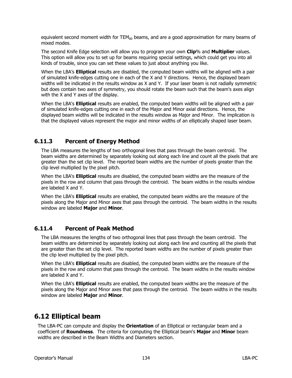 Percent of energy method, Percent of peak method, Elliptical beam | 12 elliptical beam | SIGMA LBA-708 User Manual | Page 134 / 281