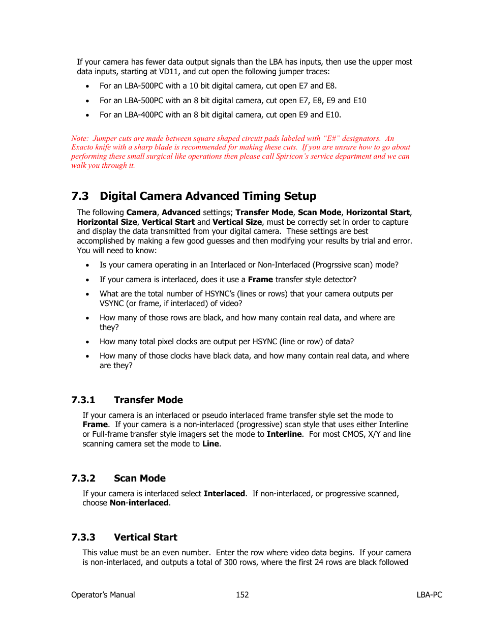 Digital camera advanced timing setup, Transfer mode, Scan mode | Vertical start, 3 digital camera advanced timing setup | SIGMA LBA-708 User Manual | Page 152 / 281