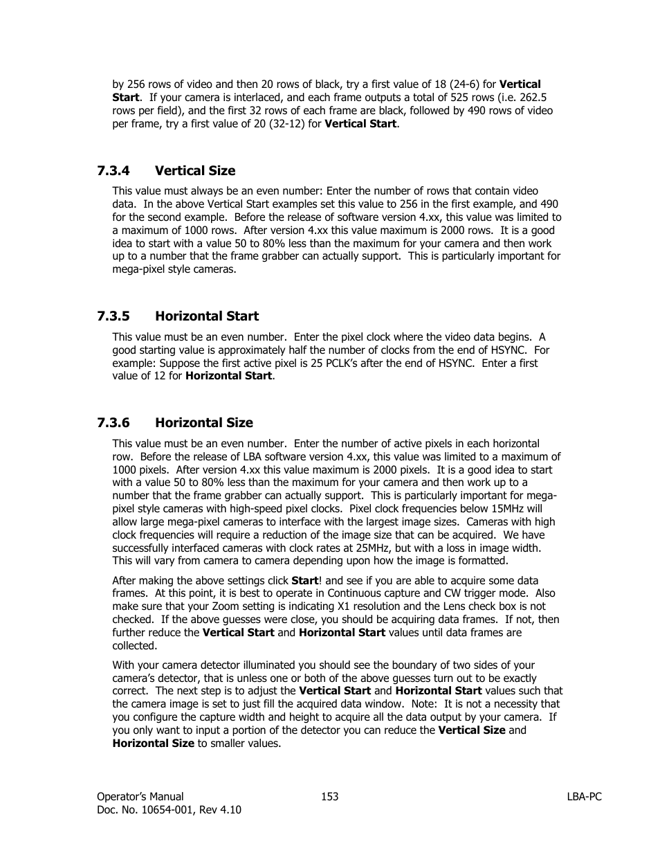 Vertical size, Horizontal start, Horizontal size | SIGMA LBA-708 User Manual | Page 153 / 281