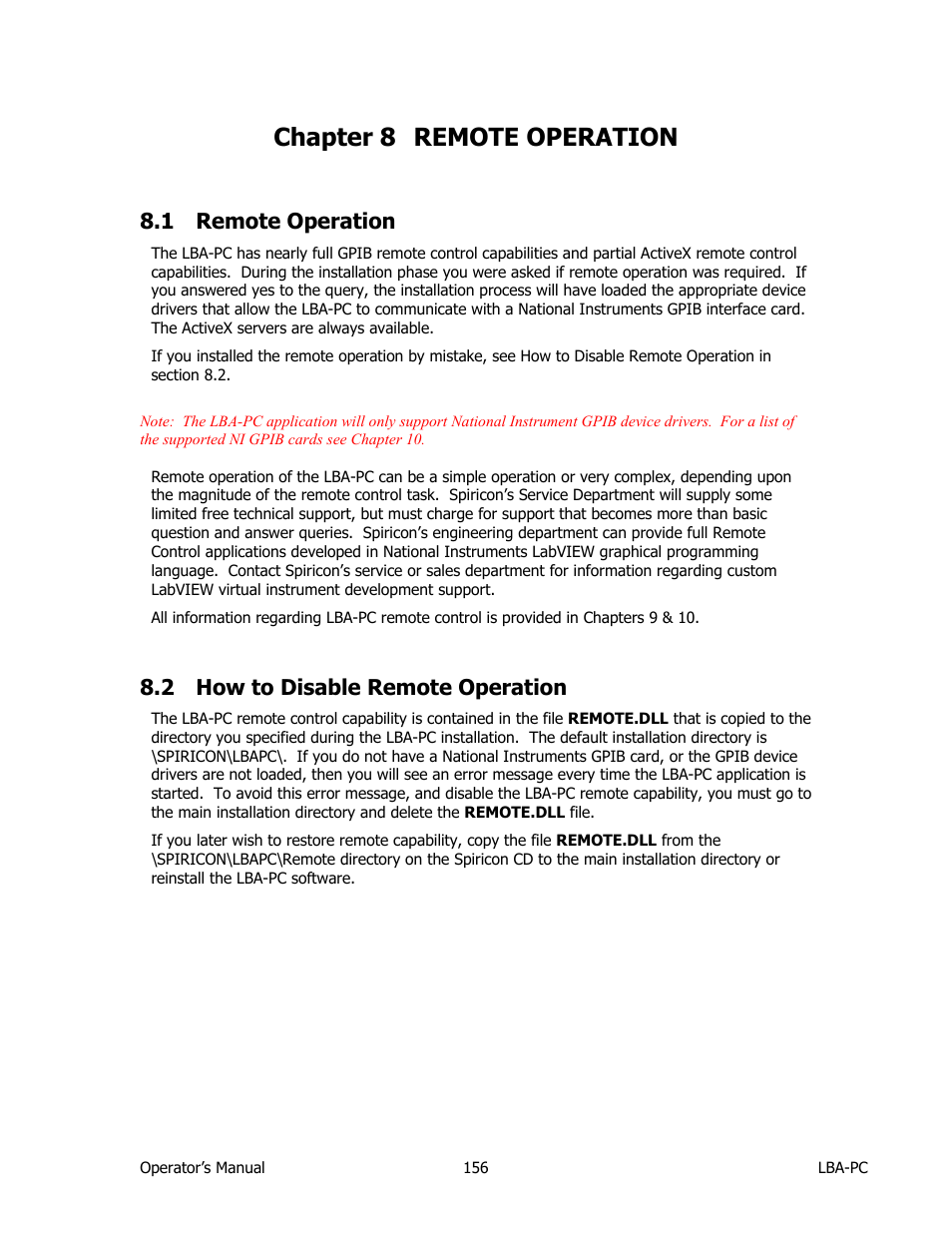 Remote operation, How to disable remote operation, Chapter 8 | 1 remote operation, 2 how to disable remote operation, Chapter 8 remote operation | SIGMA LBA-708 User Manual | Page 156 / 281