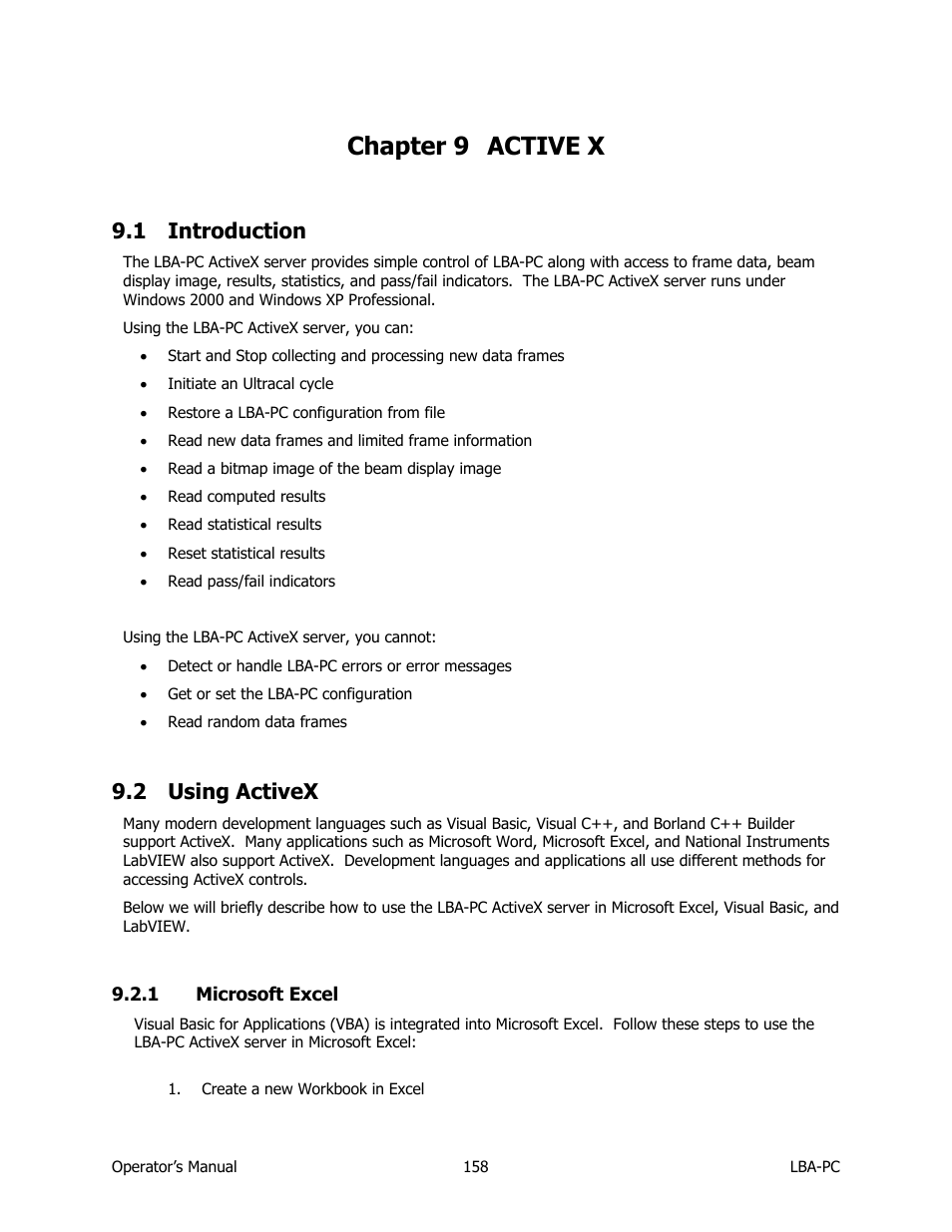 Active x, Introduction, Using activex | Microsoft excel, Chapter 9, 1 introduction, 2 using activex, Chapter 9 active x | SIGMA LBA-708 User Manual | Page 158 / 281