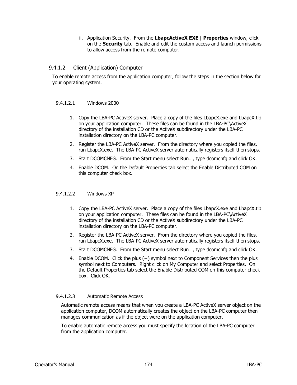 Client (application) computer, Windows 2000, Windows xp | Automatic remote access | SIGMA LBA-708 User Manual | Page 174 / 281