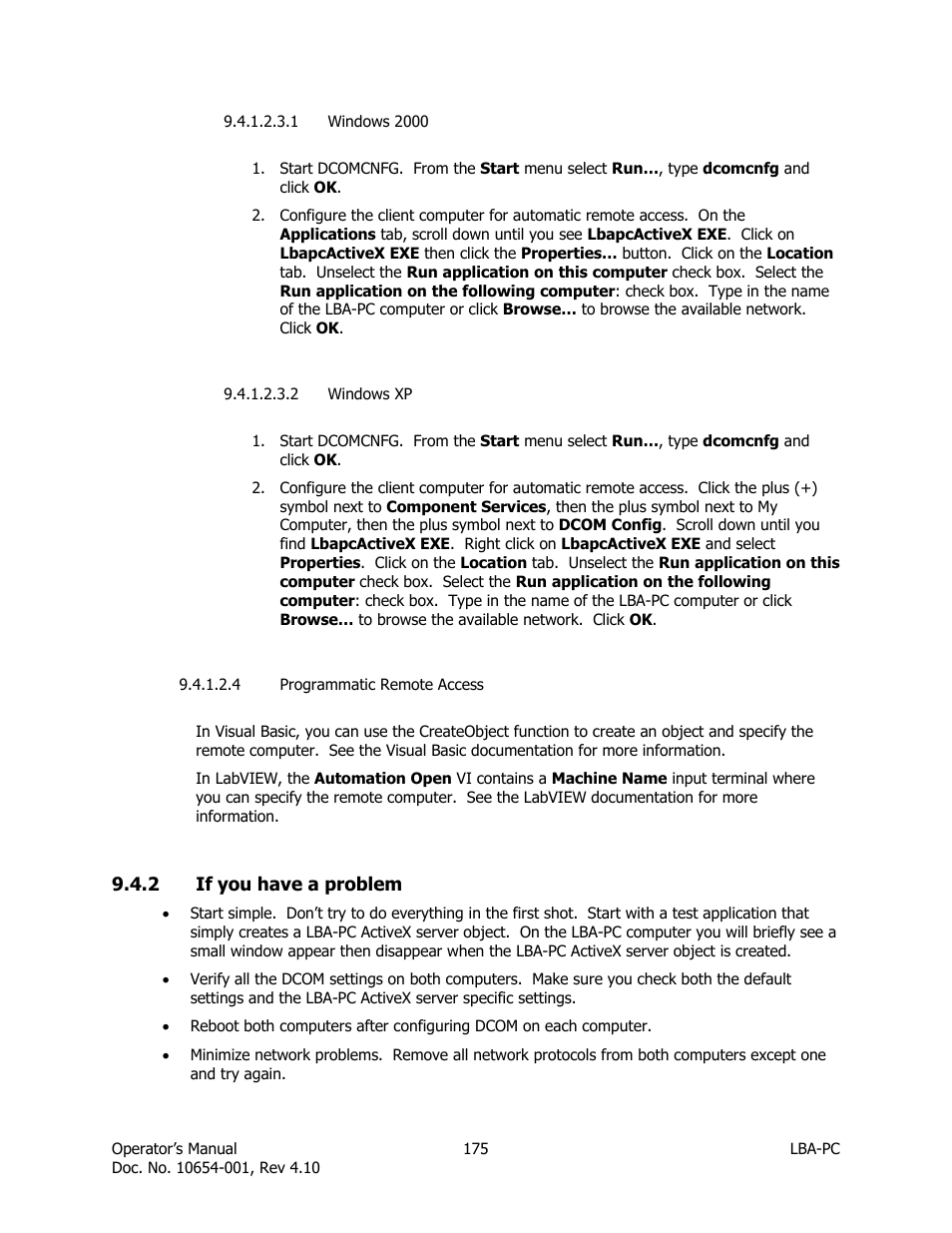 1 windows 2000, 2 windows xp, Programmatic remote access | If you have a problem | SIGMA LBA-708 User Manual | Page 175 / 281