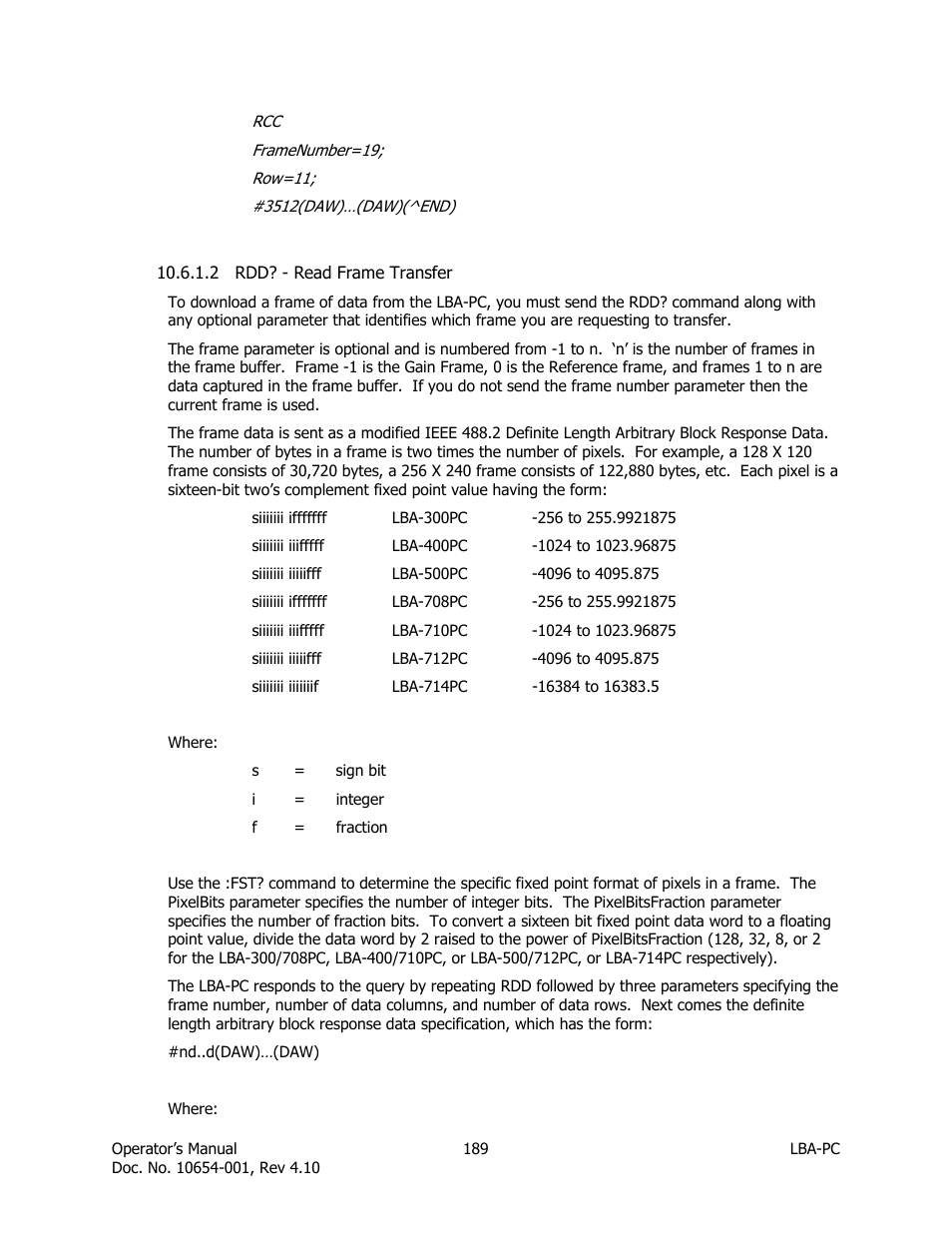 Rdd? - read frame transfer | SIGMA LBA-708 User Manual | Page 189 / 281