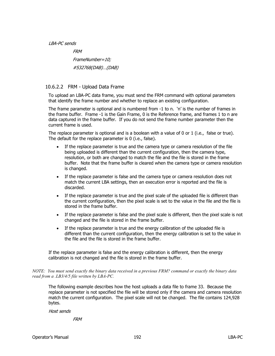 Frm - upload data frame | SIGMA LBA-708 User Manual | Page 192 / 281