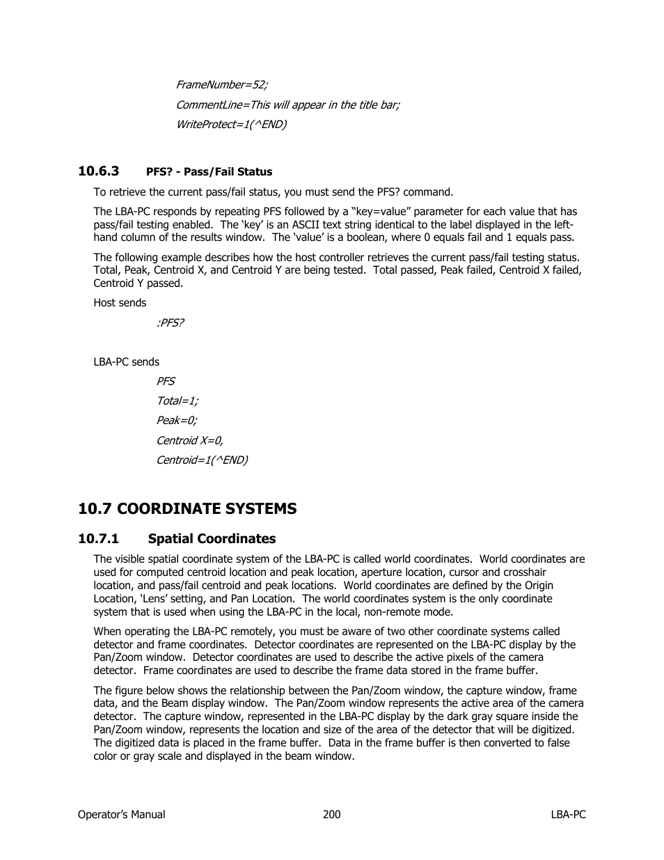 Pfs? - pass/fail status, Coordinate systems, Spatial coordinates | 7 coordinate systems | SIGMA LBA-708 User Manual | Page 200 / 281