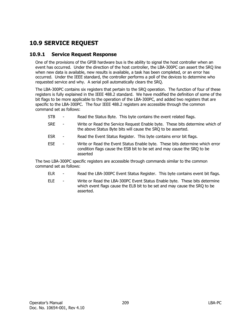 Service request, Service request response, 9 service request | SIGMA LBA-708 User Manual | Page 209 / 281