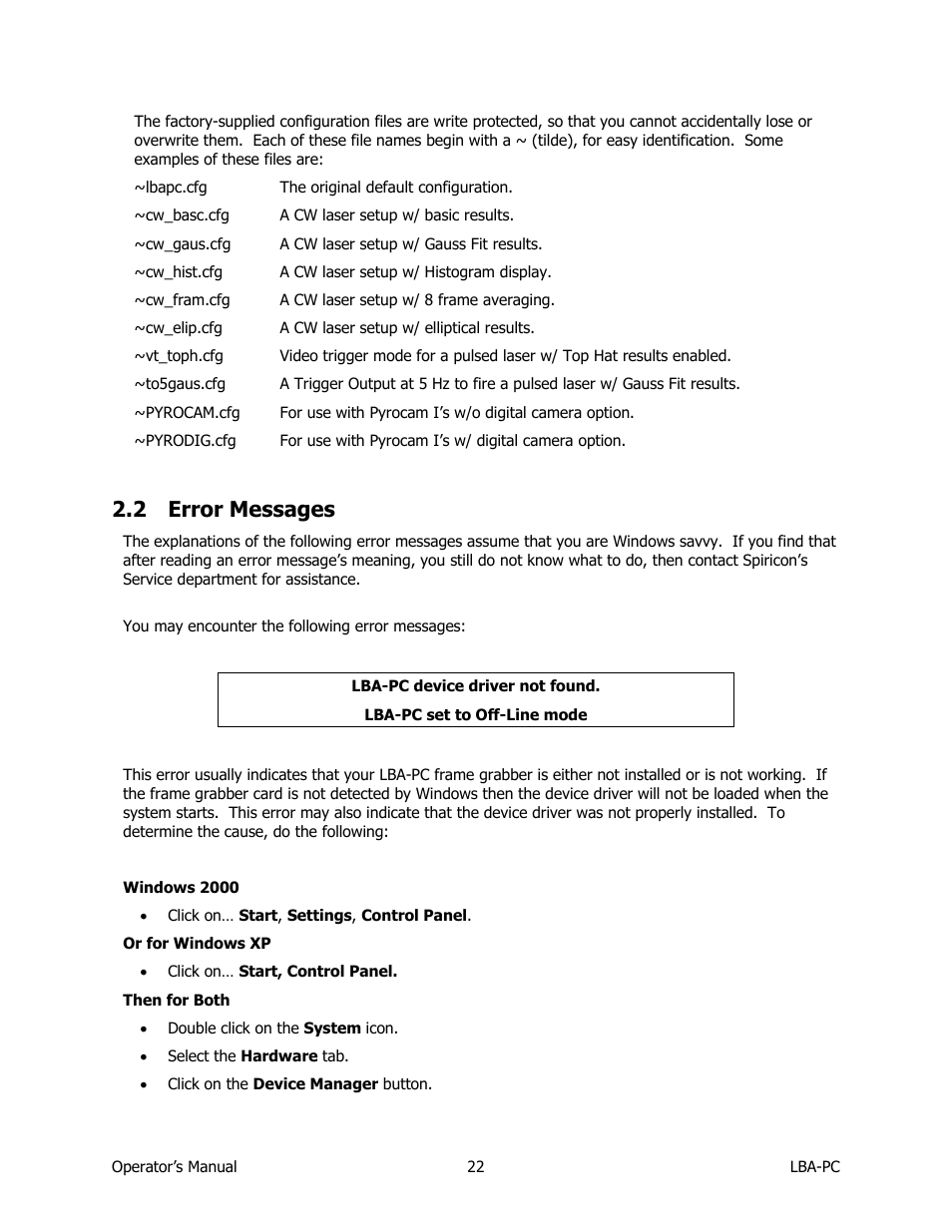 Error messages, 2 error messages | SIGMA LBA-708 User Manual | Page 22 / 281