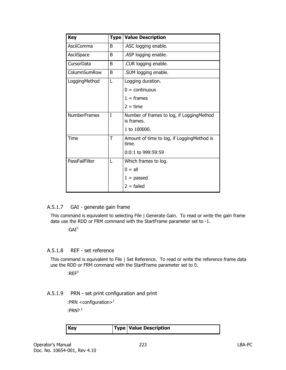 Gai - generate gain frame, Ref - set reference, Prn - set print configuration and print | SIGMA LBA-708 User Manual | Page 223 / 281