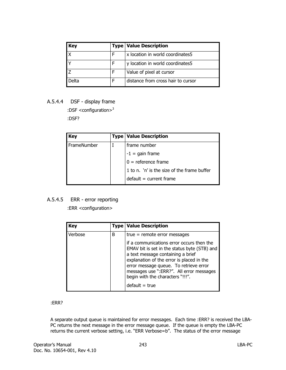 Dsf - display frame, Err - error reporting | SIGMA LBA-708 User Manual | Page 243 / 281