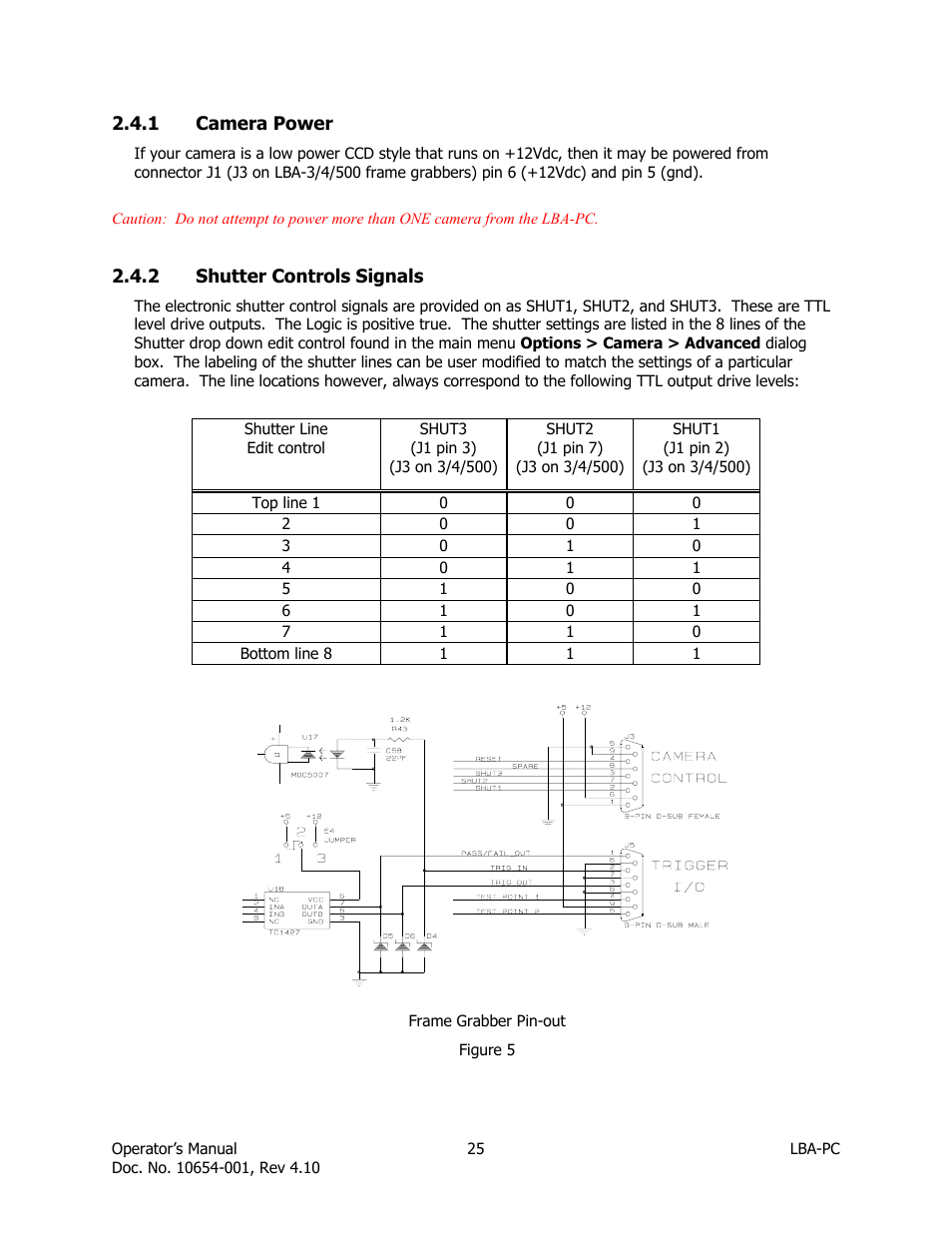 Camera power, Shutter controls signals | SIGMA LBA-708 User Manual | Page 25 / 281