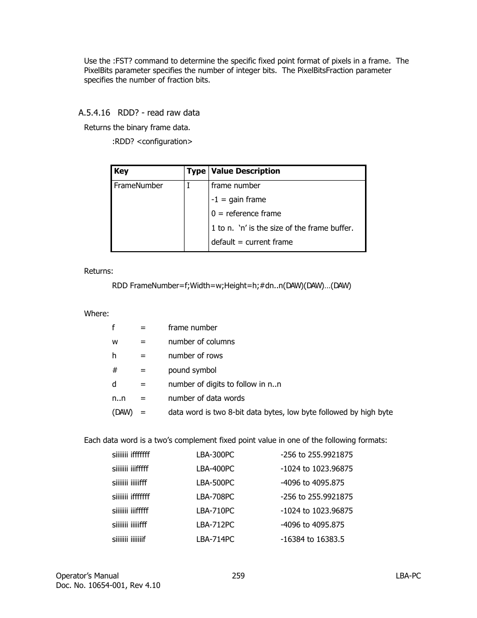 Rdd? - read raw data | SIGMA LBA-708 User Manual | Page 259 / 281