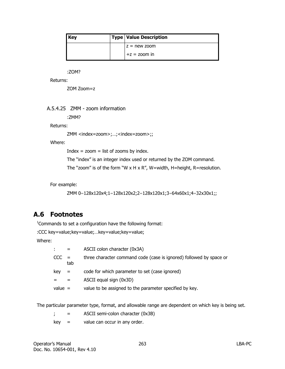 Zmm - zoom information, Footnotes | SIGMA LBA-708 User Manual | Page 263 / 281