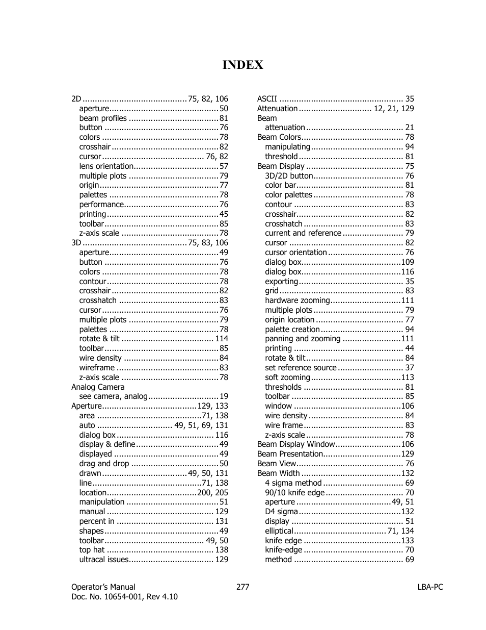 Index | SIGMA LBA-708 User Manual | Page 277 / 281