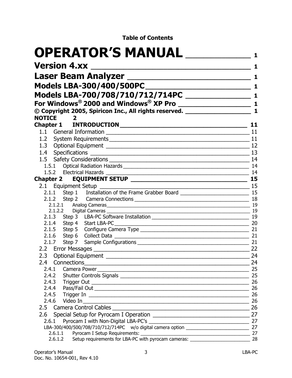 Operator’s manual, Version 4.xx, Laser beam analyzer | SIGMA LBA-708 User Manual | Page 3 / 281