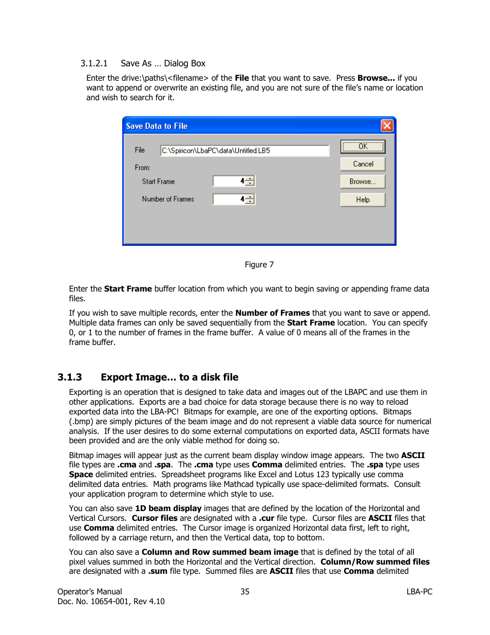 Save as … dialog box, Export image… to a disk file | SIGMA LBA-708 User Manual | Page 35 / 281