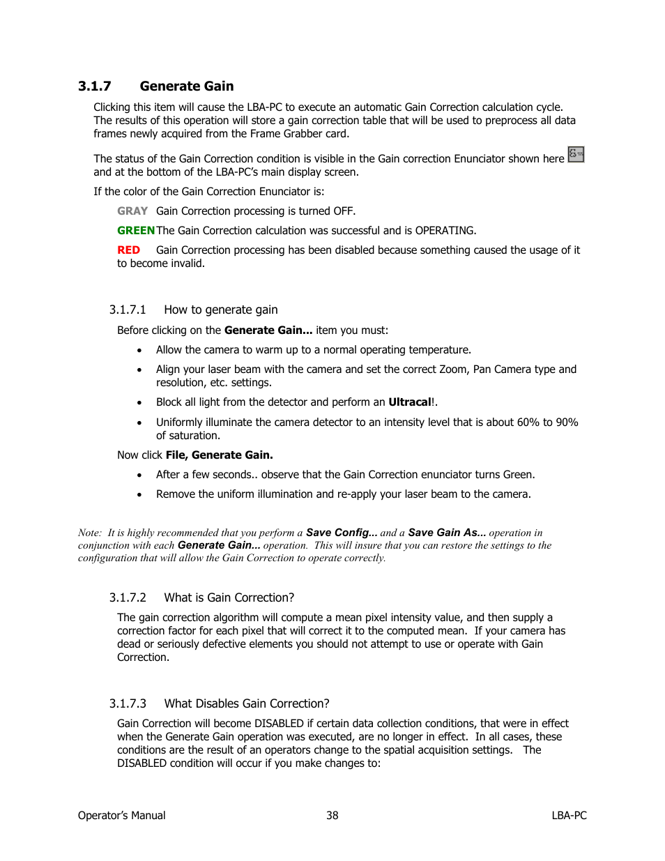 Generate gain, How to generate gain, What is gain correction | What disables gain correction | SIGMA LBA-708 User Manual | Page 38 / 281