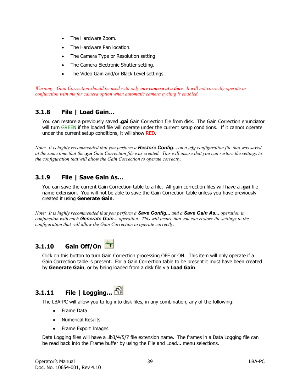 File | load gain, File | save gain as, Gain off/on | File | logging | SIGMA LBA-708 User Manual | Page 39 / 281